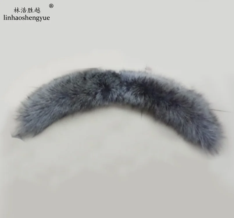 Linhaoshengyue-Silver Fox Fur Collar, Long Horns, Real Fox, 80cm