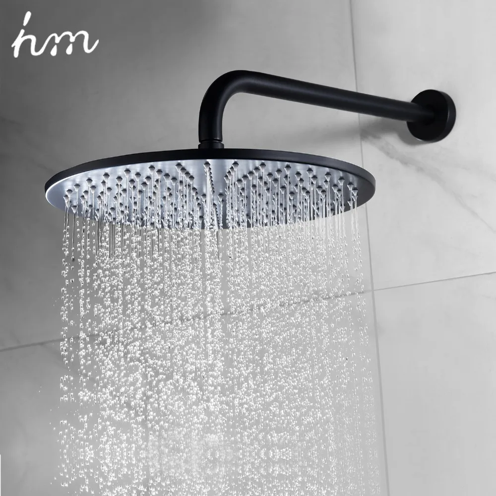 hm Black Shower Set Antique Wall Mounted 10Inch Round Shape Rain Showerhead Panel Brass Thermostatic Faucets System