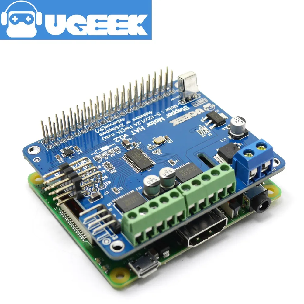 Imagem -02 - Robô Chapéu para Motor de Passo Ugeek para Raspberry pi 3b 3b Mais 3a Mais 2b 4b Zero Zero w Motor de Passo Servo Motor Sensores ir Romote