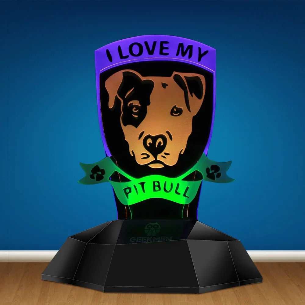 I Love My Pitbull 3D Line Lamp LED Night Lamp Pit Bull Dog Breed Designed Lamp Novelty Light Puppy Table Lamp Dog Lovers Gift