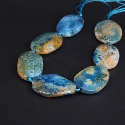 Approx7PCS/strand Natural Blue Coral Jades Faceted Slab Nugget Loose Beads,Raw Ocean Chrysanthemum Stone Slice Pendants Jewelry