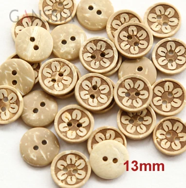 50Pcs/lot Size:13mm Natural Flower Design Coconut Buttons Round Sewing Button Garment Accessories(KK-1134)