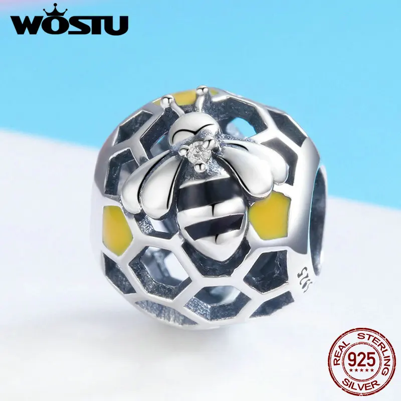 

WOSTU 925 Sterling Silver Honeycomb Bee Round Beads Charms fit Original Bracelets Necklaces Women Fashion 925 Jewelry FIC779