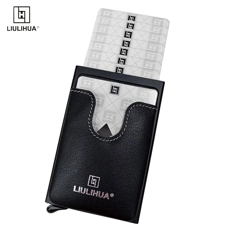 LIULIHUA New style Men Slim Automatic Pop up Card Aluminum Wallet Fashion Designer Purse 2020 Leather Unique Luxury Card Holder