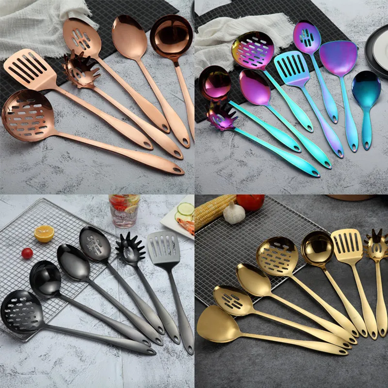 

9PCS/lot Titanium Series Stainless Steel Kitchenware Set Cooking Spatula Kitchen Utensils Gifts Kitchen Gadgets Cooking Tools