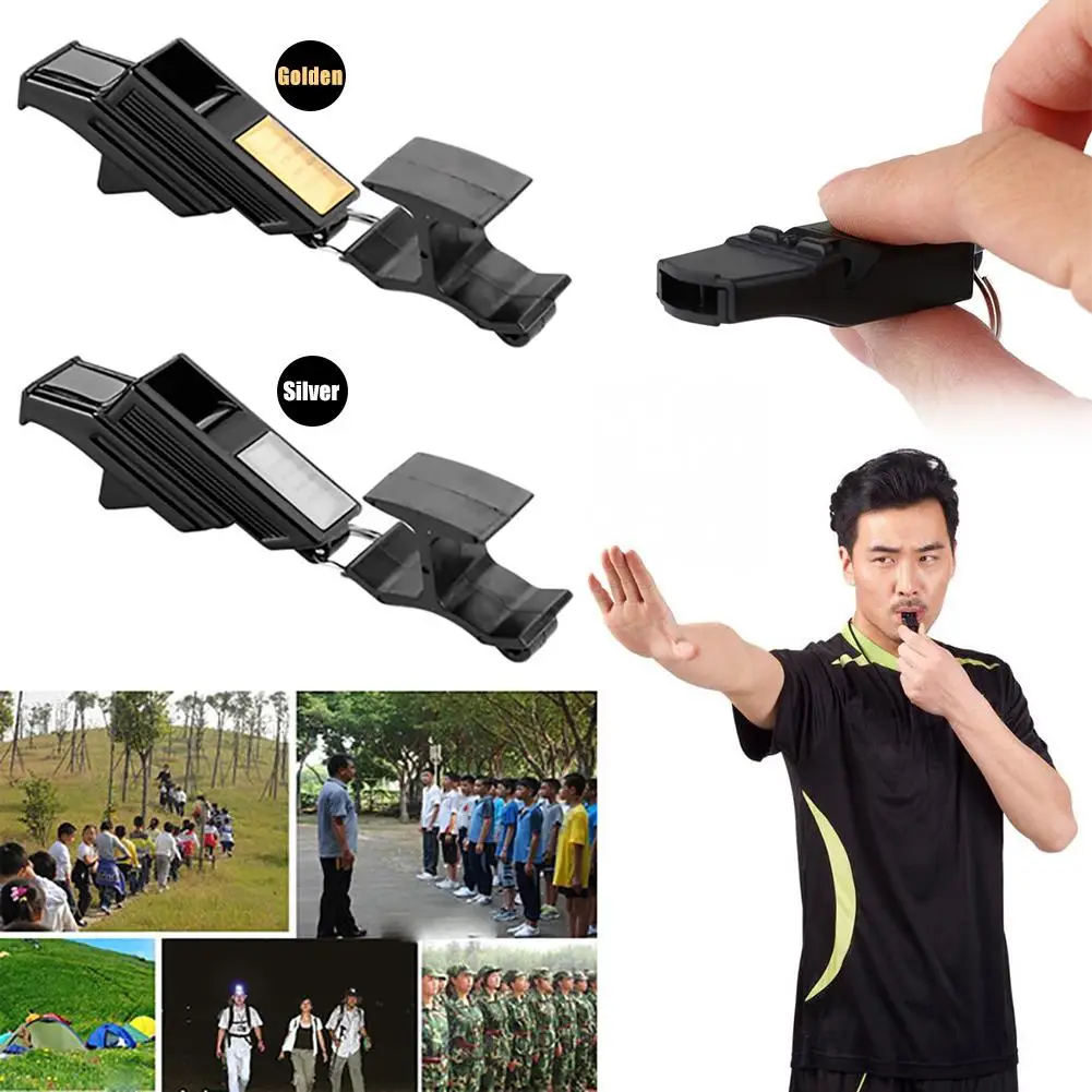 1PC Referee Whistle Gold / Silver Big Sound Whistle Seedless Plastic Whistle Professional Soccer Basketball Whistle