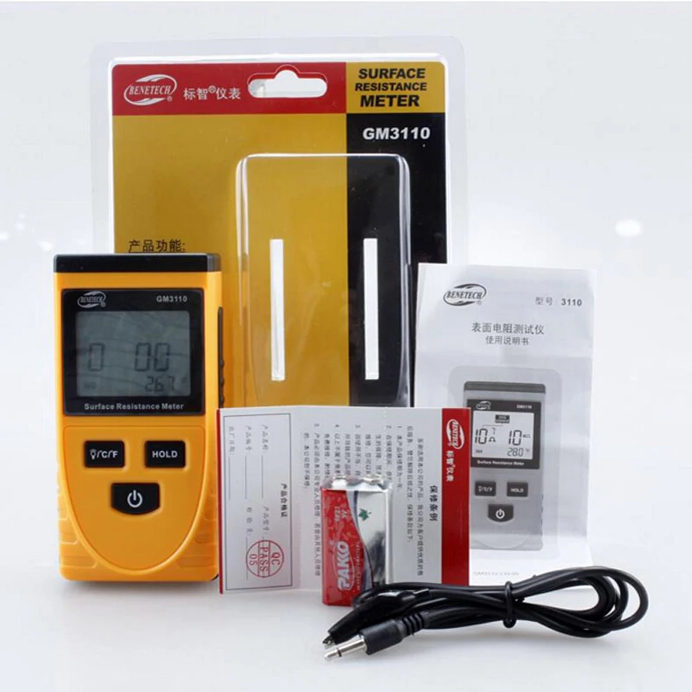 

Handheld Lcd Display Surface Resistance Tester Meter with Data Holding Ambient Temperature Measurement Lcd Display