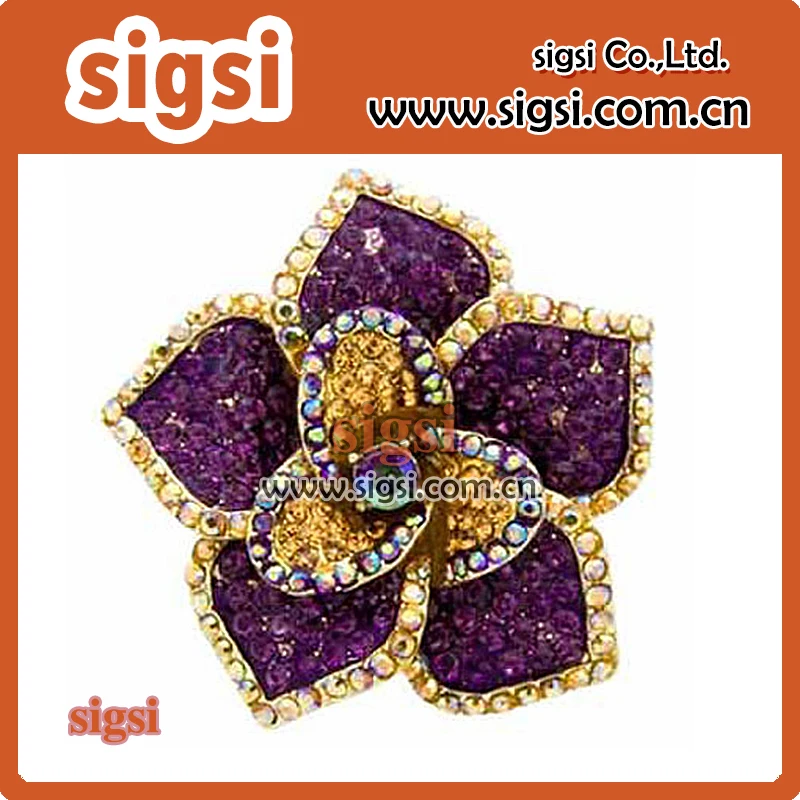 

100pcs wholesale wedding purple/clear flower decorative rhinestone brooch pin