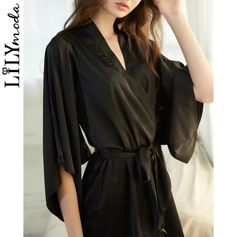 LILYMODA High Quality Comfortable Women Faux Silk Sexy Kimono Nightgown Nightdress Wedding Bride Bridal Party Bath Robes Gift