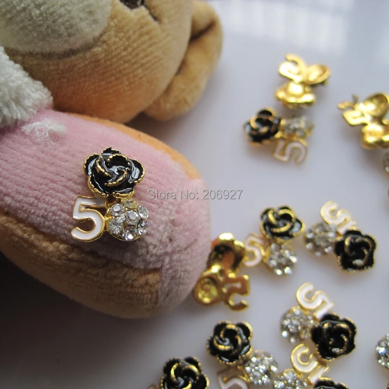 MD-592 10pcs Fancy Crystal Rhinestone Gold Flower Deco Metal Charms Metal Deco Charms Nail Art