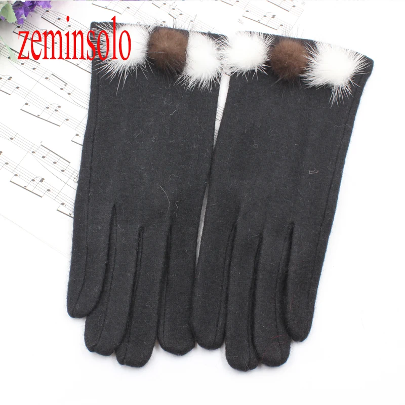 Luxury Brand Double Layer Female Gloves Mittens Winter Warm Leather Long Wrist Gloves Touch Screen Solid Sable Cotton Gloves