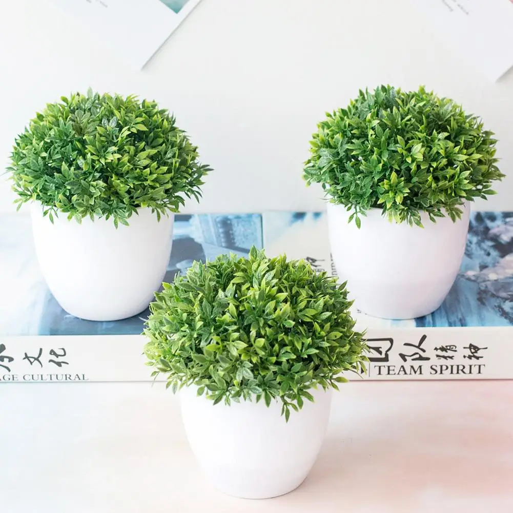 1pc Artificial Potted Plant Bonsai Plastic Flowerpot Ornaments Simulation Flower Grass Birthday Party Decor Home Office Decor