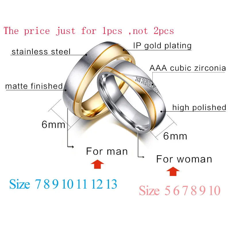 Vnox Rings For Women Man Wedding Ring Gold Color 316L Stainless Steel Promise Couple Jewelry