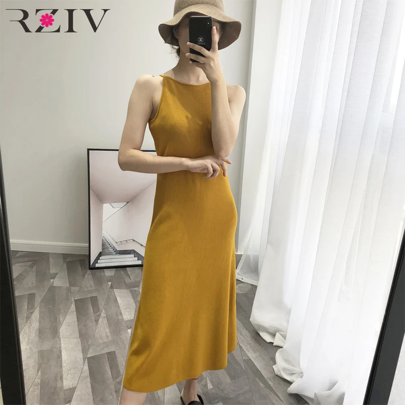 RZIV Women\'s Sweater Dress Casual Solid Color Sling Sleeveless Knitted Dress