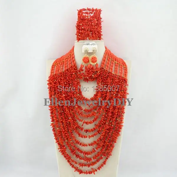 African Nigerian Wedding Beads Jewelry Set Coral Jewelry Set Coral Beads Necklace Set African Jewelry Set   W6796