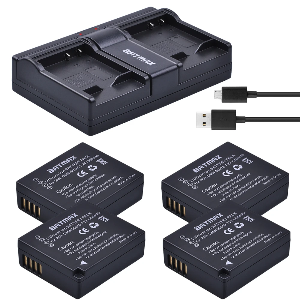 

Batmax 4pcs DMW-BLE9 DMW-BLG10 DMW BLG10 BPDC15 Battery+USB Dual Channel charger for Panasonic LUMIX GF5 GF6 GX7 LX100 GX80 GX85