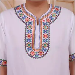 Summer T shirt Xinjiang Uygur Chinese Ethnic Embroidery Men Tops Performance Folk