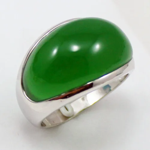 

wholesale man's light green Natural jade silver plated ring #7--12