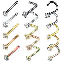 1PC Steel Crystal Gem L Shape Nose Stud Piercings Nose Bone Screw Nazir Piercing Nostril Earring Piercings Jewelry 20G