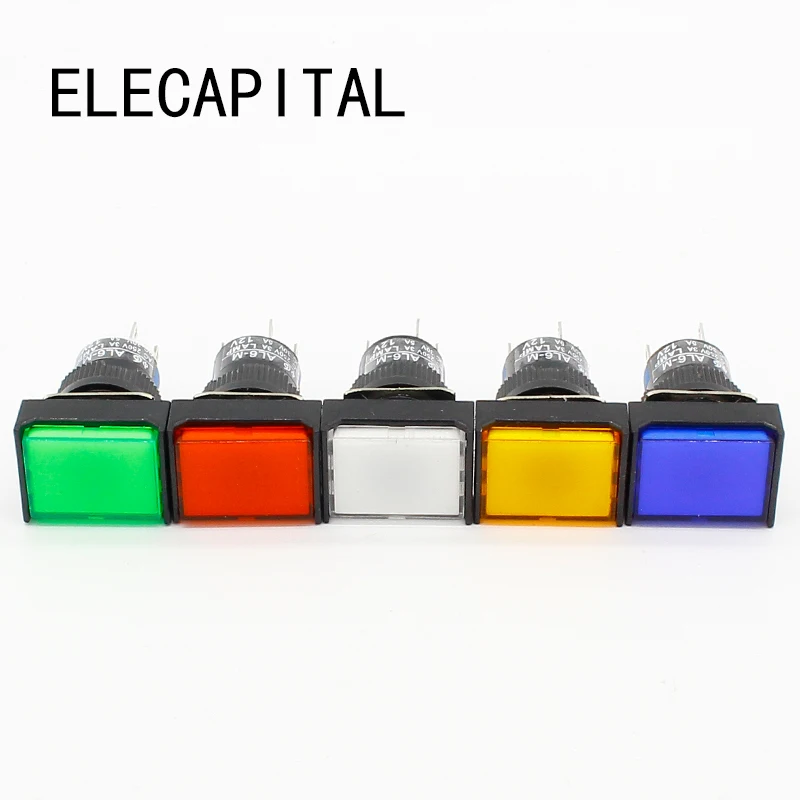 1pcs 16mm Rectangle Momentary push button switch lamp 5pins 12V