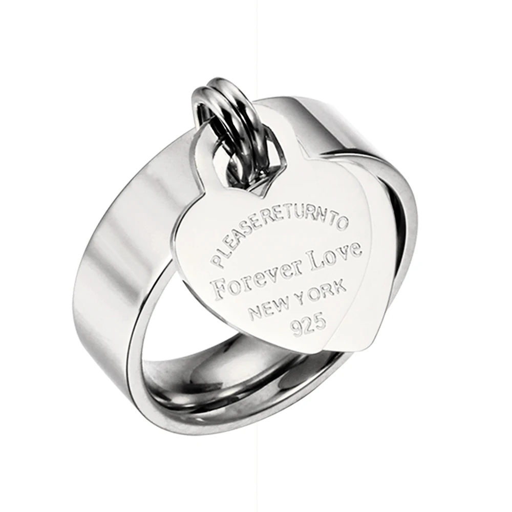 MSX Forever Love Wedding Rings Engraved Big Heart Tag Stainless Steel Charm Ring Rose Gold Color Lover Ring For Women