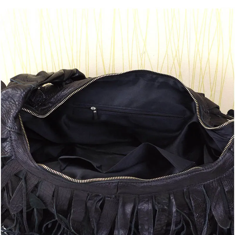 iPinee New Leisure Fringed Genuine Leather Shoulder Bags Diagonal Korean Dumplings Tassels Crossbody Bags For Ladies