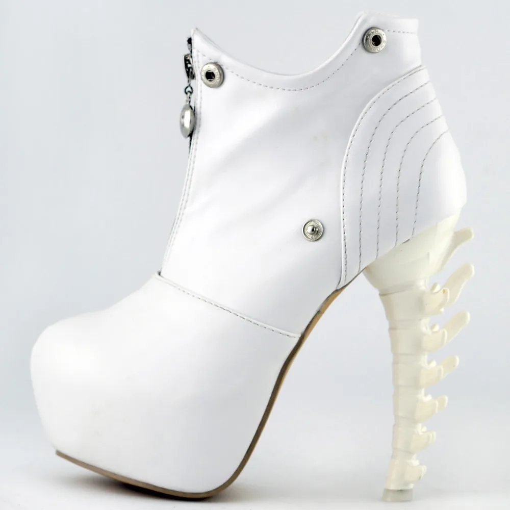 LF40605 Black/White Zip High-top Bone High Heel Platform Ankle Boots