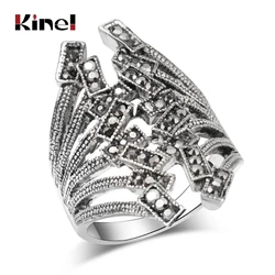 Kinel Free Shippin Gray CZ Zircon Rings Vintage Jewelry Fashion Antique Silver Color Mosaic Austrian Crystal Punk Ring 2018 New