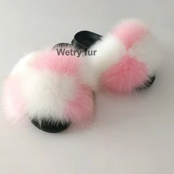 2020  Kids Real Fox Slippers Raccoon Slides Chinelos Menina Slippers Toddler Baby Girls Shoes fox fur slides fur slides for kids