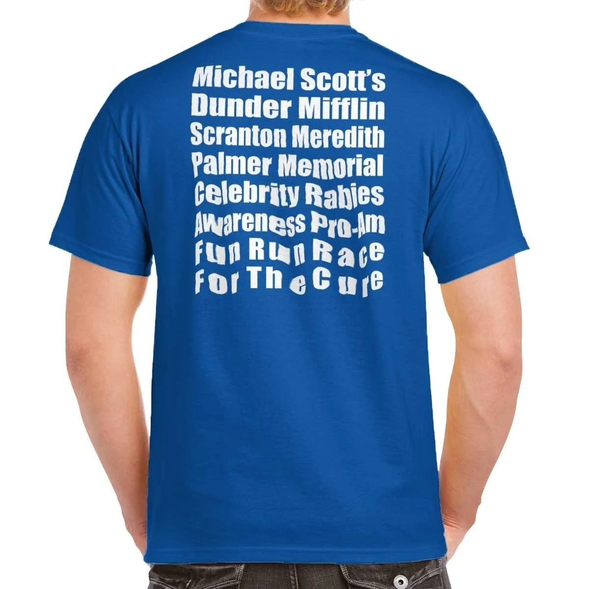 

Синяя футболка sunfiz YF с карманом, забавная Футболка с принтом на задней стороне Майкла Скотта бренда Dunder Run Race Cure