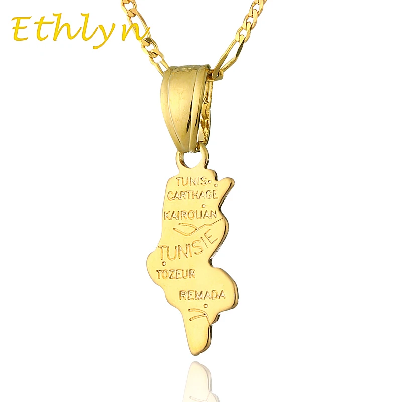 Ethlyn Tunisia Map pendant & necklace for women & men Gold Color Tunisia map fashion birthday /anniversary gift P25