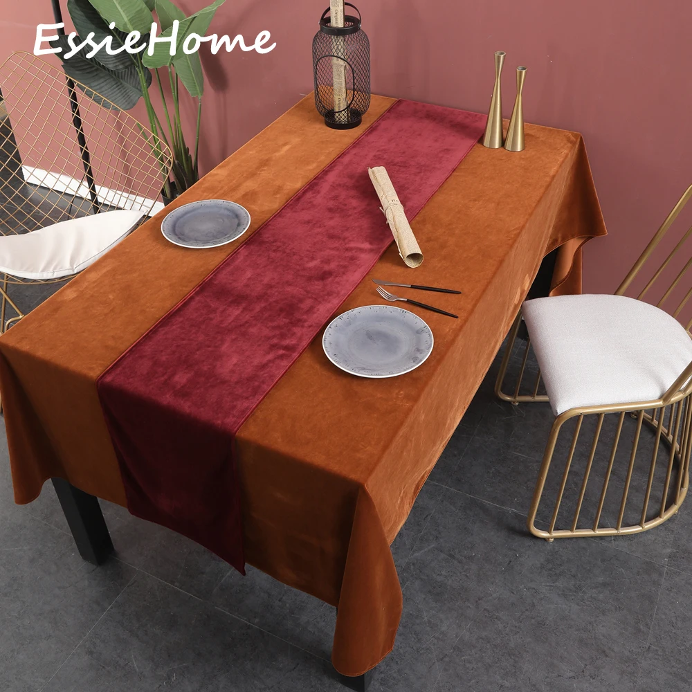 

ESSIE HOME Wine Red Burgundy Single Side Matte Velvet High End Table Runner Wedding Decoration Placemat