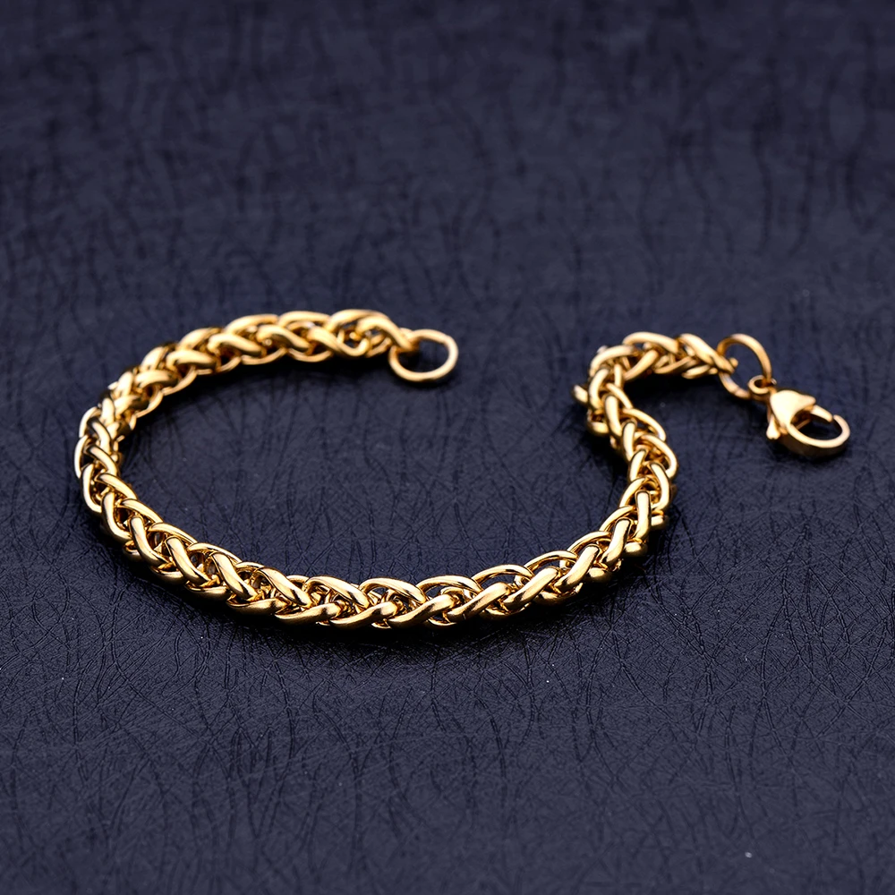 New Arrival Stainless Steel Gold Color 4MM 5MM 6MM Keel Chain Bracelet & Bangles Fashion Men's Jewelry drop shipping