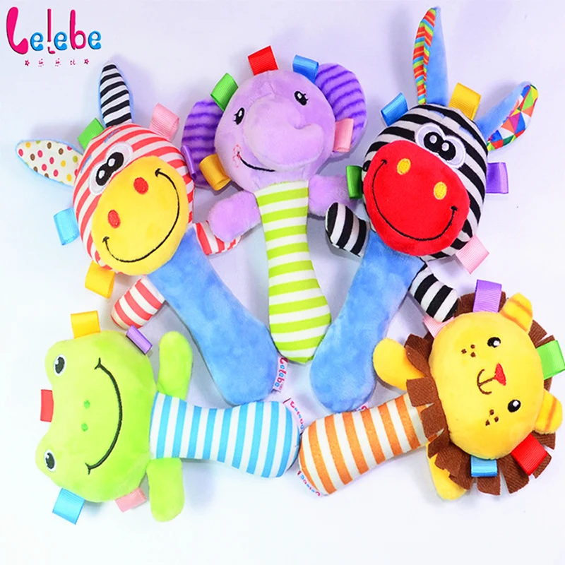 Lelebe Baby Kid Toy Ring Bell BB Baby Early Educational Doll Rod simpatico cartone animato animale musicale peluche sonaglio Squeaker Toy