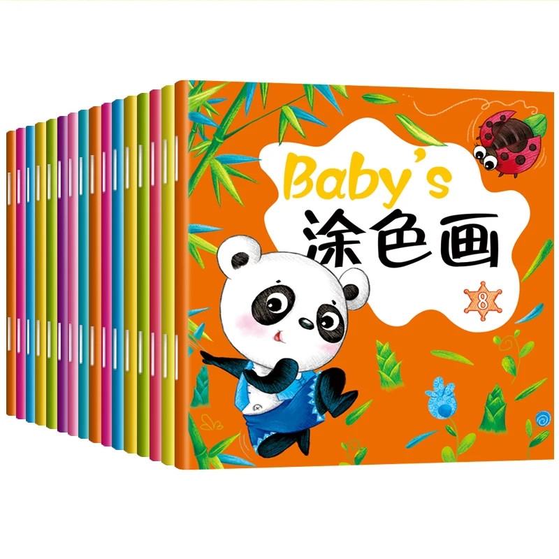 Newest 16 pcs/set baby's coloring books for kids Child stick figure Cute animals / fruits / plants Drawing Book