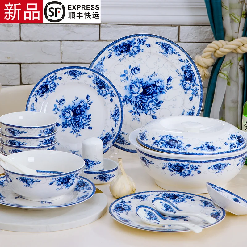 cutlery dinnerware set vajilla cubiertos de acero inoxidable dinner set  Jingdezhen Blue and White Porcelain Tableware Set