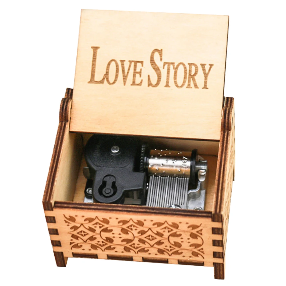 Love Story Music Box 18 Note Windup Clockwork Mechanism Engraved Wood Music Box For Kids,Play Love Story-image