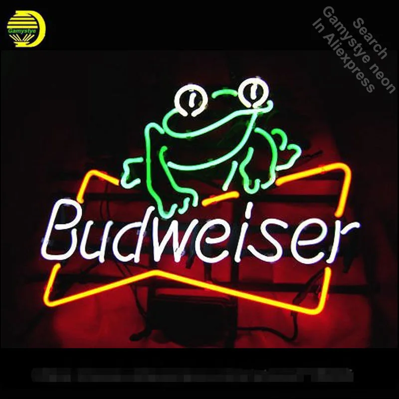 sinal de neon para budweise sapo luzes de neon tubo de vidro artesanato arte lampada de parede iconica lampada de bar de cerveja 01