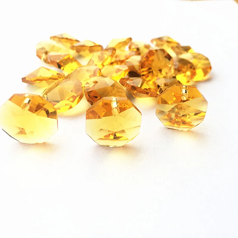 Best embellish 2000pcs/lot One Hole 14mm yellow  Crystal Octagon Beads For Chandelier Hanging garlands Strands Lamp Parts decor