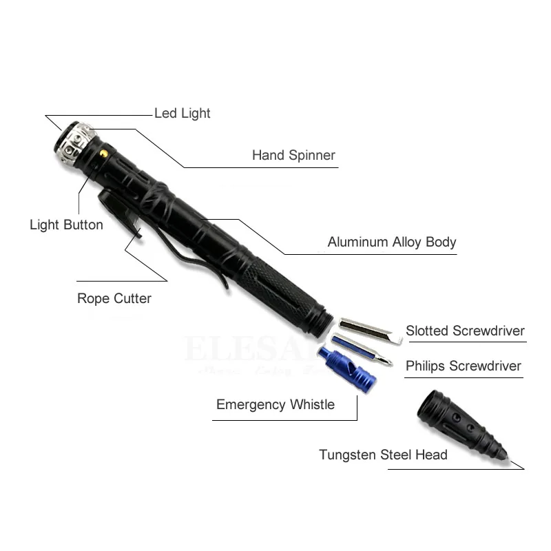 NEW 8-In-1 Multi-Function Self Defense Tactical Pen Outdoor Survival EDC Tool With Emergency Led Light Whistle Glass Breaker