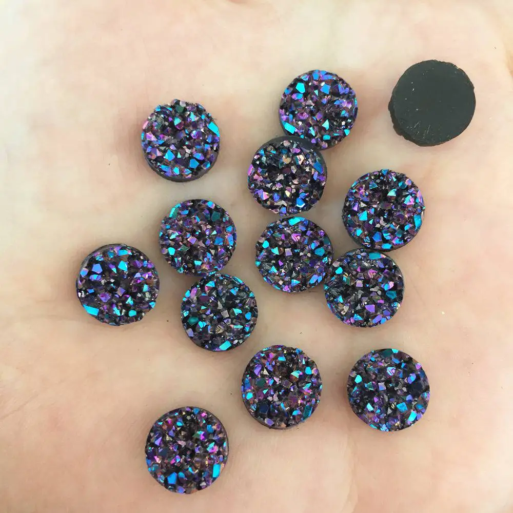 80pcs AB Resin Bling Irregularity surface Ore crystal 10mm Round flatback rhinestone Ornament DIY Wedding appliques craft SW88*2