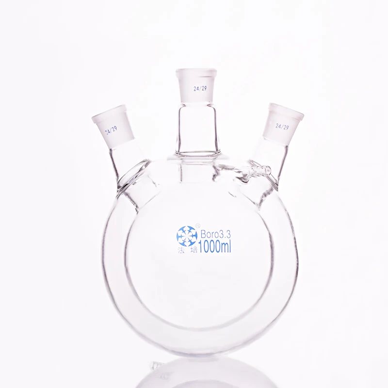 

Double-deck spherical three-necked round bottom flask,Capacity 1000ml,Joint 24/29,Mezzanine jacketed reactor bottle