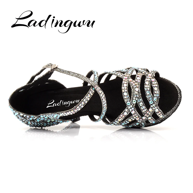 Ladingwu-zapatos de baile latino para niña, calzado de plataforma de Tango, zapatos de salón de baile, tacones altos con diamantes de imitación, purpurina, Salsa, Jazz