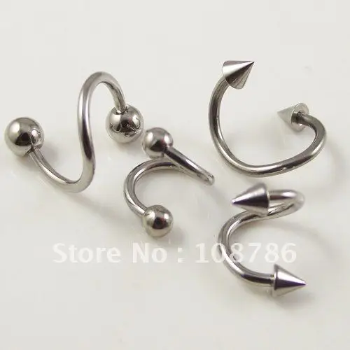 

100pcs/lot free shipping Stainless Steel Spiral Twister Rings lip earring labret ear nail Helix Tragus Ear Piercing Body Jewelry