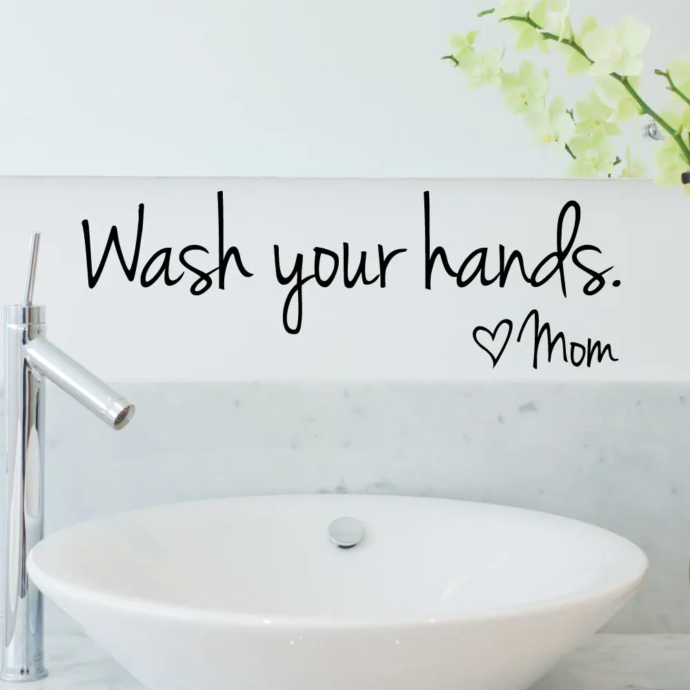 

Wash Your Hands Mom Love Quote Wall Sticker Waterproof Removable Home Decoration Bedroom Wall Art Words Lettering Decor Sticker