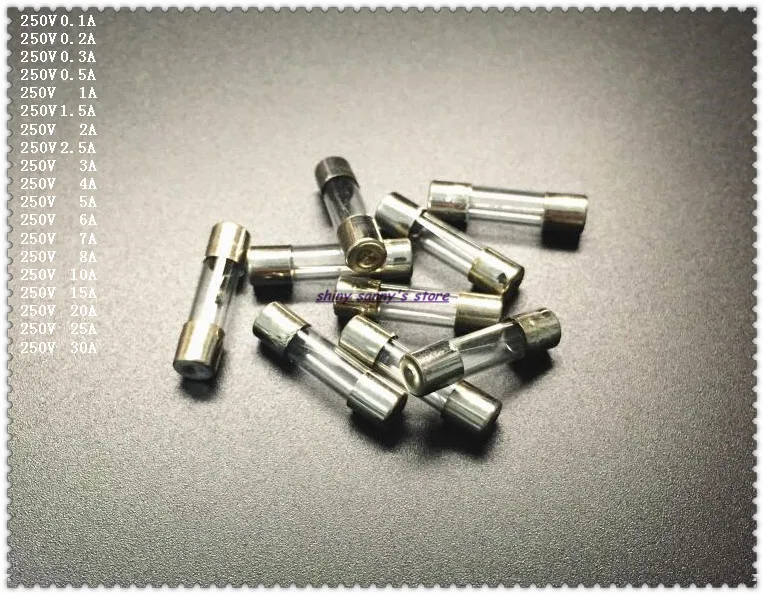 100 pcs/Lot 5x20mm Fast Blow Glass Fuse 0.1/0.2/0.3/0.5/1/1.5/2/2.5/3/4/5/6/7/8/10/15/20/25/30A Glass Tube Fuse Brand New