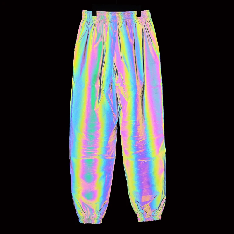 Drop Shipping Colorful Reflective Pants Men Joggers Hip Hop Streetwear Sweatpants Night Light Jogging Fitness Running Trousers
