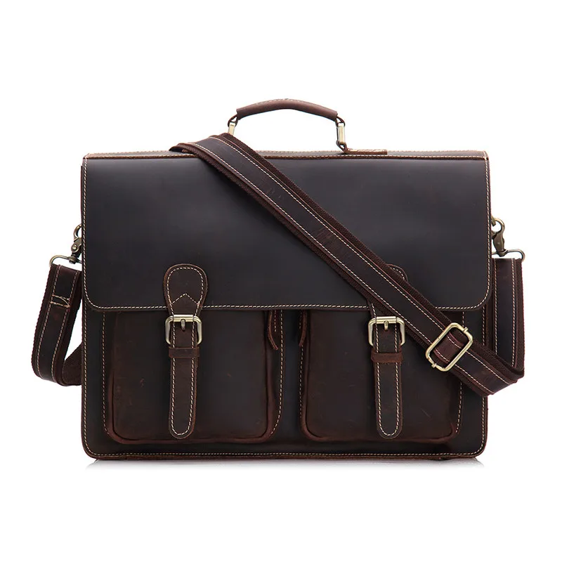 

Nesitu Vintage Thick Crazy Horse Leather Portfolio Men Briefcase Messenger Bags 14'' Laptop Shoulder Bag Men's Office Bags M9006