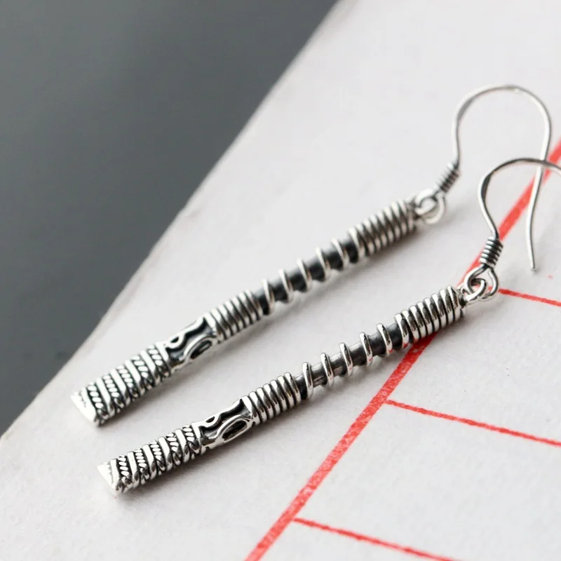 

925 sterling silver manually eardrop allergy free retro tassel Thai silver earrings