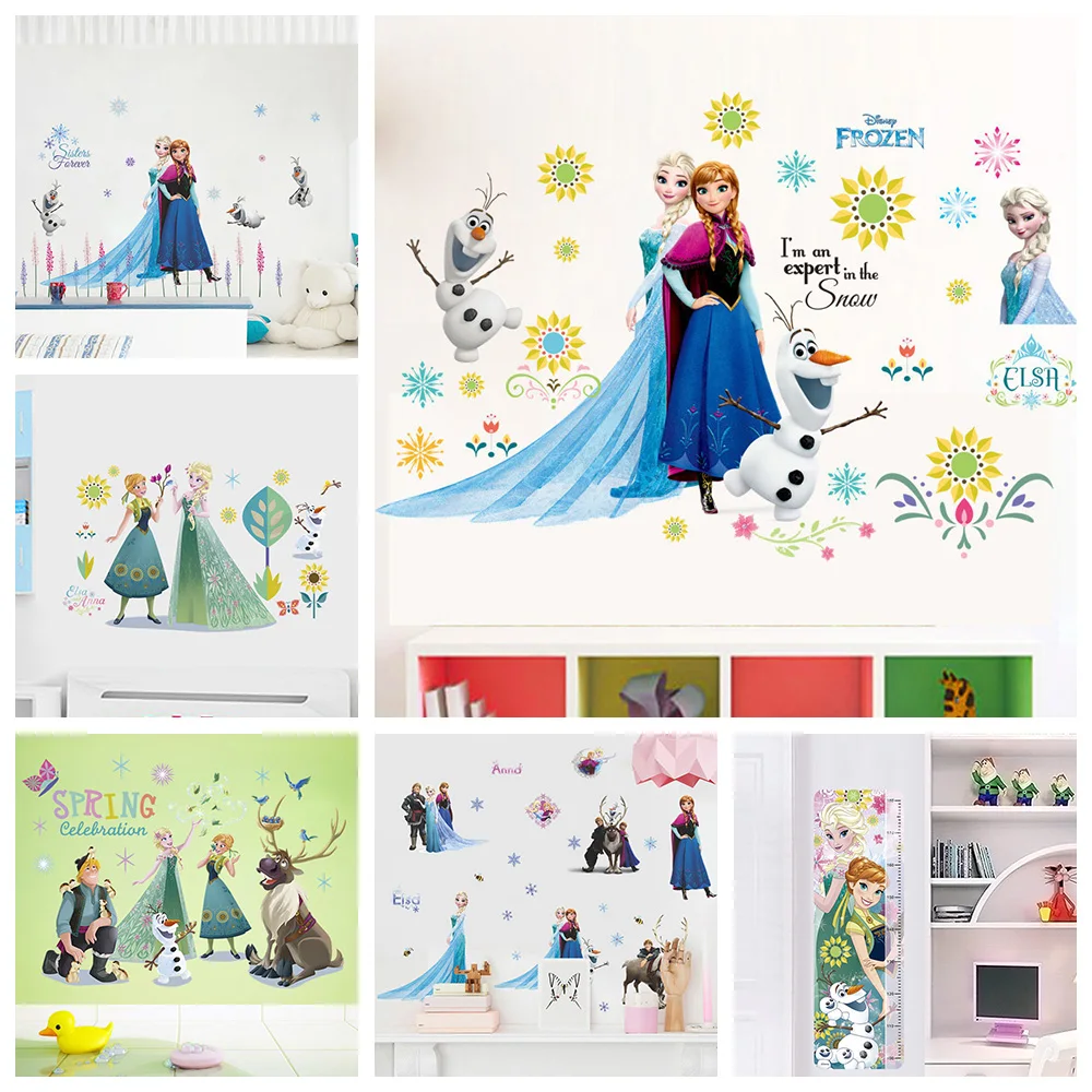 Elsa Anna Princess Wall Stickers For Kids Room Decoration Diy Cartoon Wall Mural Art Anime Posters Pvc Home Decals